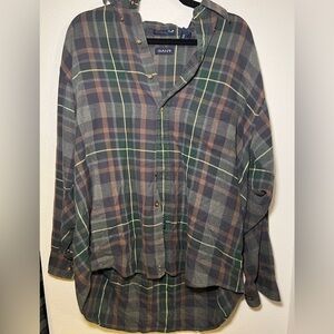 Gant Size Large Long Sleeve Green Plaid Flannel Top
